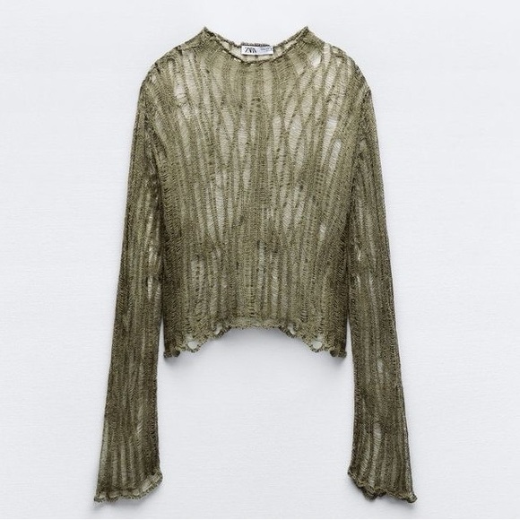 Zara Green sheer knit top - size M - Picture 1 of 6